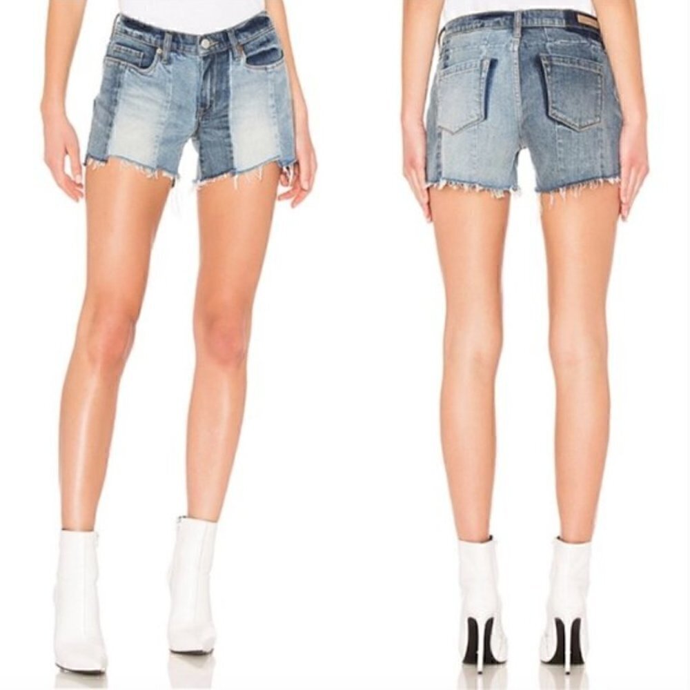 BlankNYC Essex Jean Shorts 27 NWT Midtown Madness Denim Paneled Patchwork Frayed - Picture 5 of 9